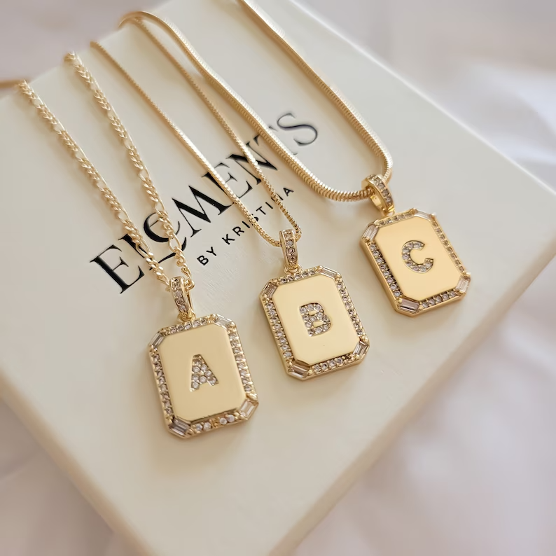 Rectangular Initial Necklace - Pearlory