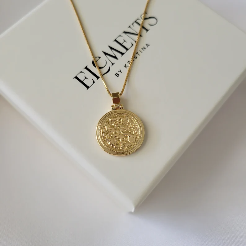 Gold Filled Coin Medallion Necklace. Tarnish Resistant Hypoallergenic –  elementsbykristina