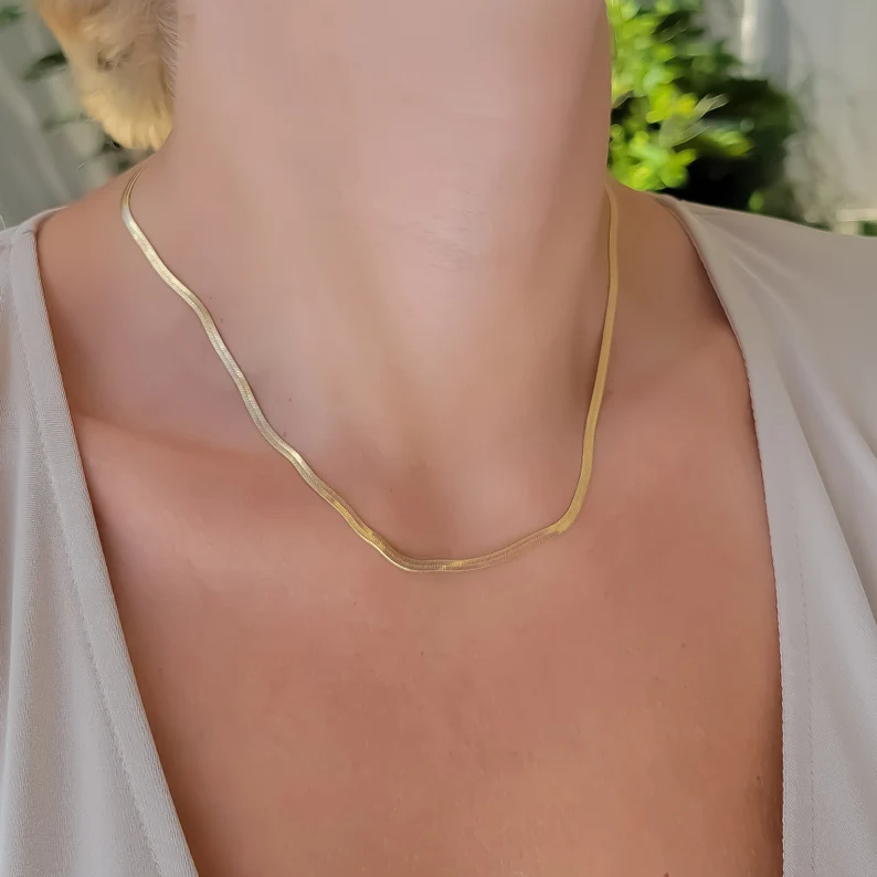 Men's 2mm 14k Gold Plated Herringbone Chain Necklace — WE ARE ALL SMITH