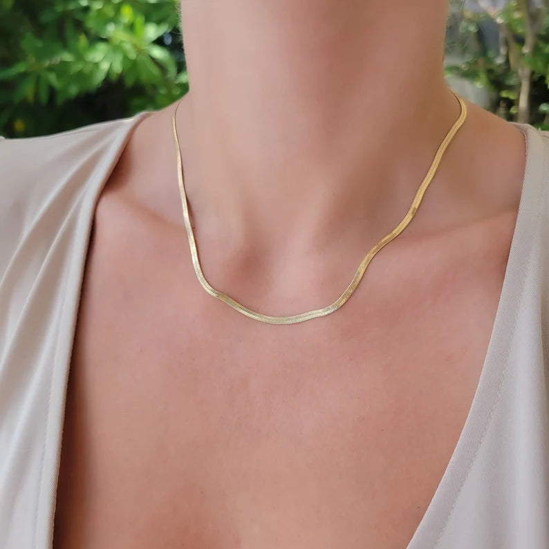 Gold Filled Herringbone Snake Chain Necklace. Hypoallergenic